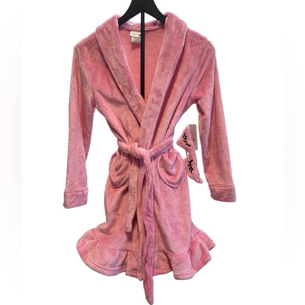NWT 2pc set Girls Fluffy Pink Robe with Sleep Mask | Size Medium 10-12